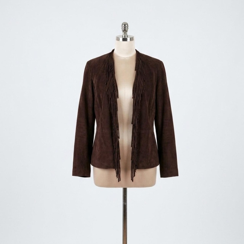 Norton McNaughton Brown Faux Suede Fringe Jacket Vintage Y2K Western Size 10